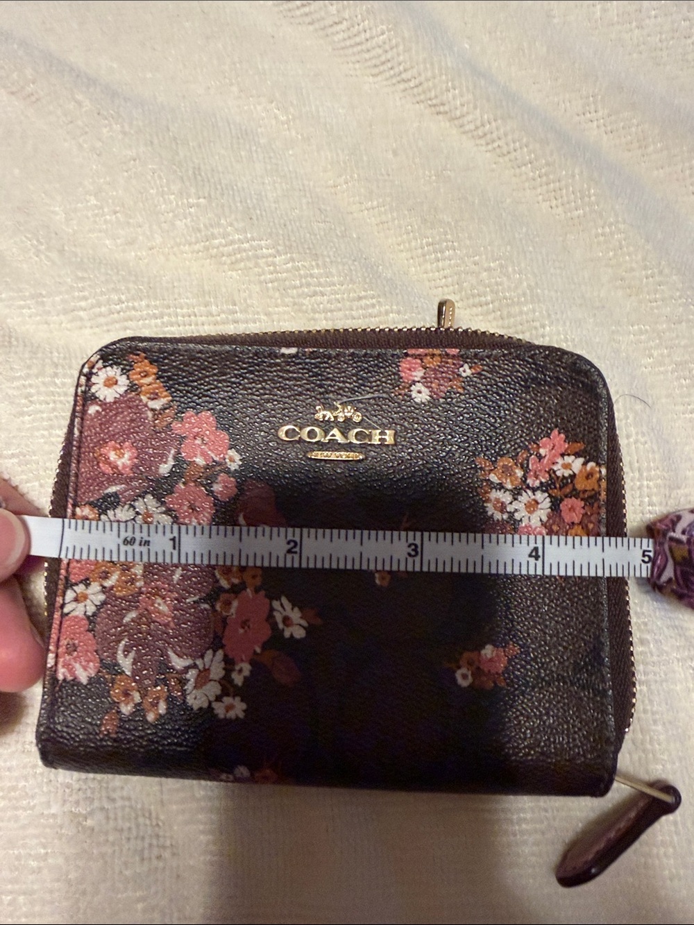 Coach Brown Floral Zip-Around Wallet with Pink and Cream Accents - Picture 4 of 5